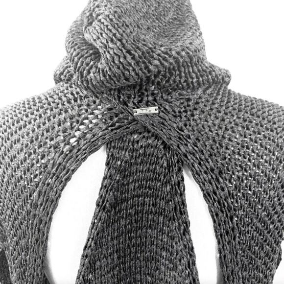 VPL Brand Sleeveless Cardigan Sweater Size M/L‎ Grey Open Hooded Loose Knit - Picture 5 of 7